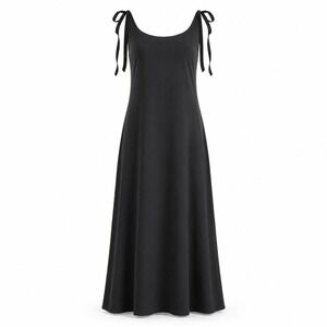 Lulus Maxi Dress M Polyester Minimalist Tie Strap Side Slit Wedding Guest Chic